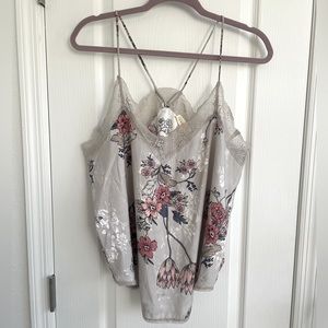 Love Stitch Grey/Silver Floral Satin Tank